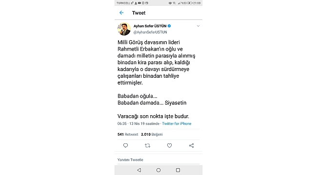 Eski Vekil Üstün'den Damat Mesajı...