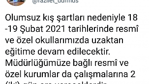 Yüz yüze eğitimde 2 gün mola...