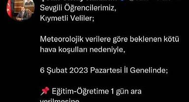 Vali Kaldırım, okulların tatil olduğunu duyurdu